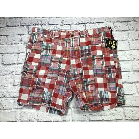 Vintage 1946 Clothing Other - Vintage 1946 Mens Size 42 Multicolored Plaid Patchwork Red Blue Shorts